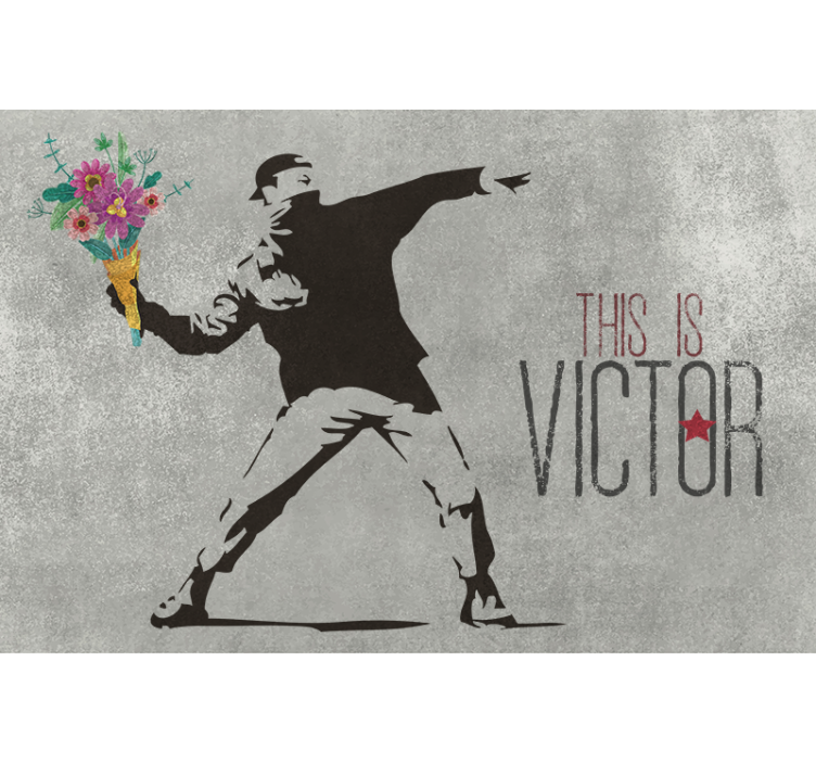 Rolgordijn grijs gepersonaliseerd bansky bloemenboeket - TenStickers