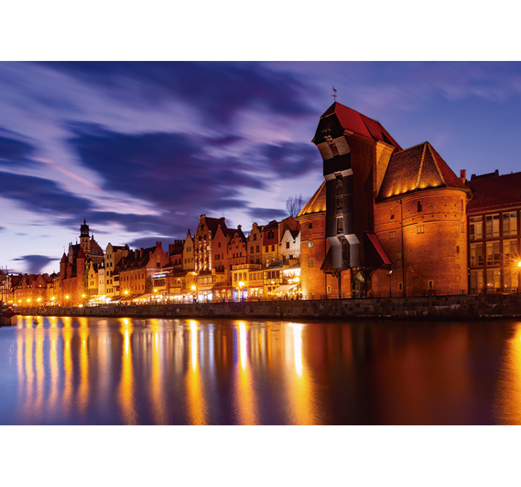 Blauw rolgordijn gdańsk in de nacht - TenStickers