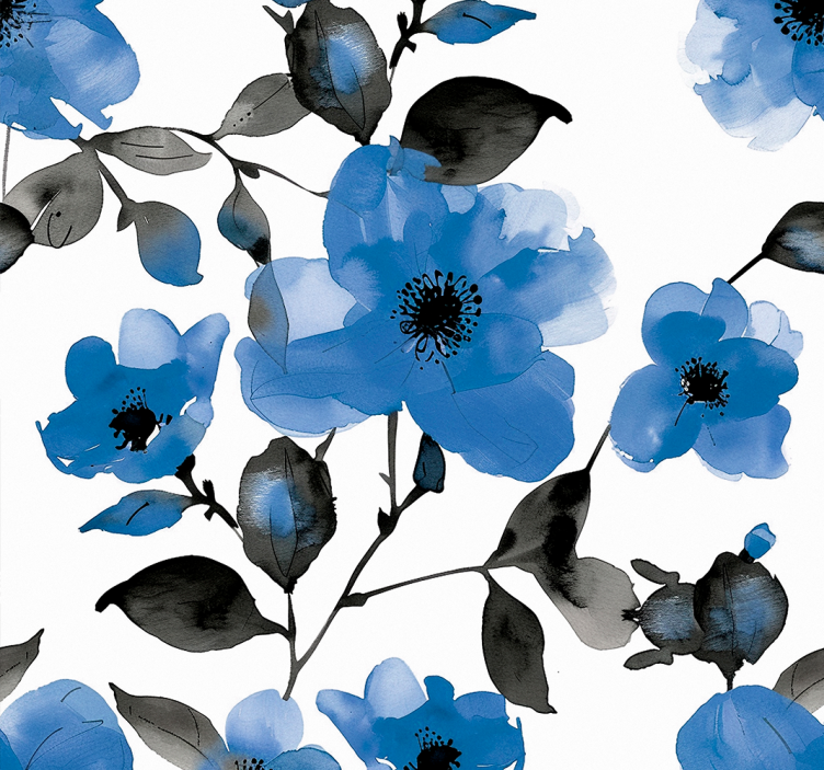 Blauw rolgordijn met patroon van blauwe papavers - TenStickers