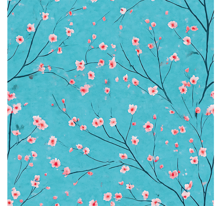 Blauw rolgordijn met teal kersenbloesems - TenStickers