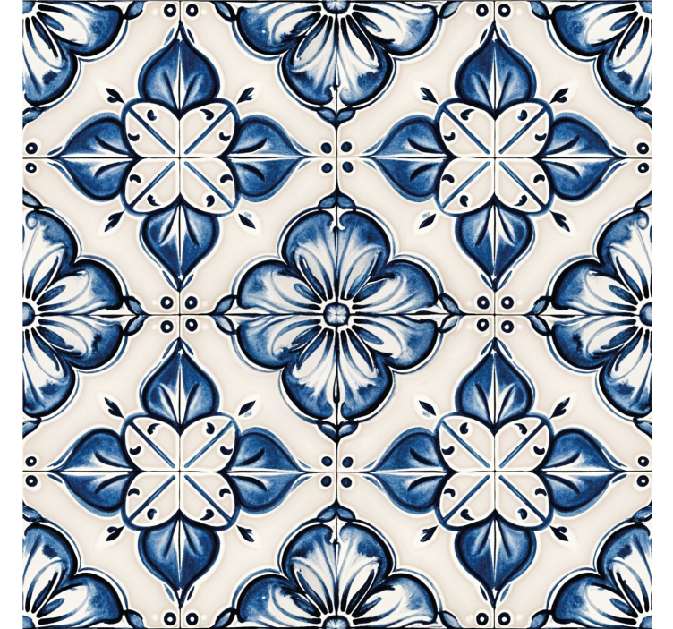 Blauw rolgordijn met blauw bloemenpatroon - TenStickers