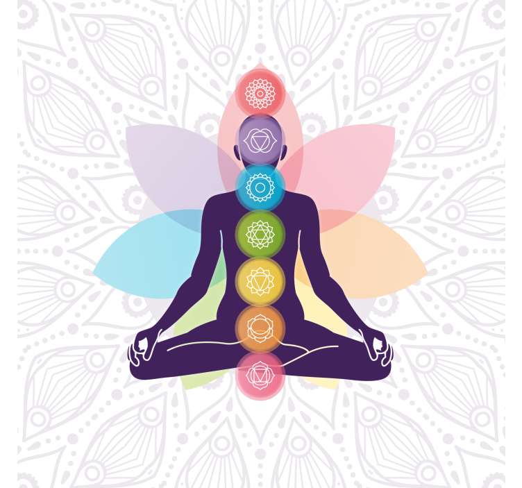 Rolgordijn woonkamer met symbolen van de zeven chakra's - TenStickers