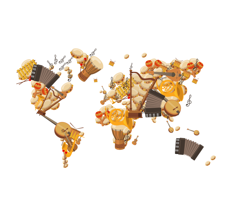 Rolgordijn woonkamer muziekinstrumenten wereldkaart - TenStickers