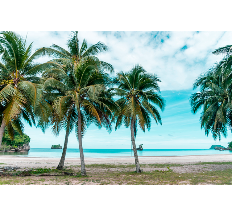 Rolgordijn woonkamer zee strand palmen zand - TenStickers