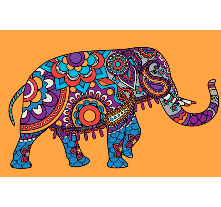 Rolgordijn woonkamer olifanten mandala multicolor - TenStickers