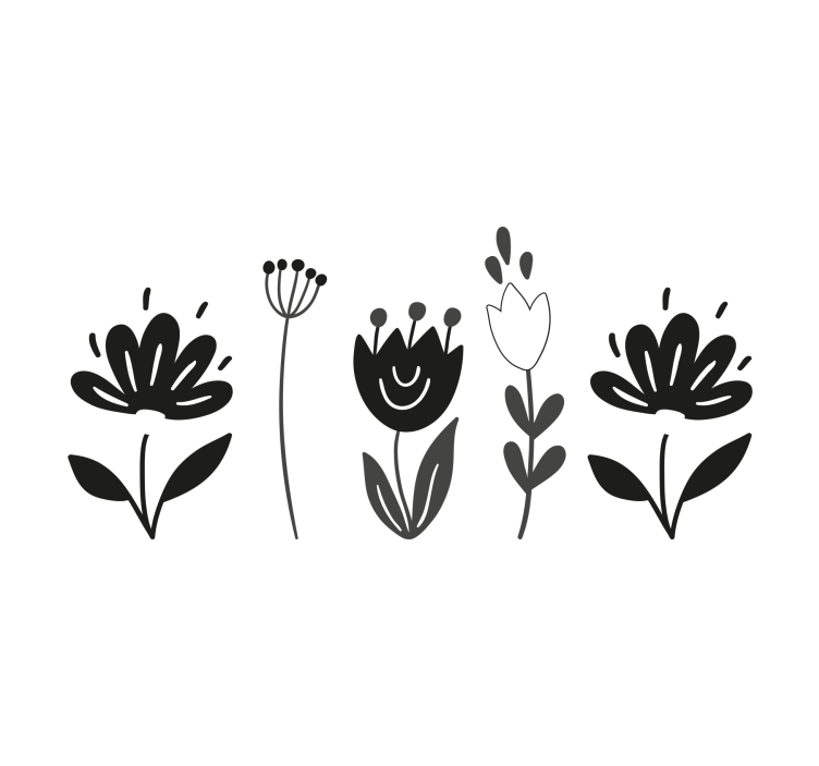 Rolgordijn woonkamer met zwart-witte bloemen - TenStickers