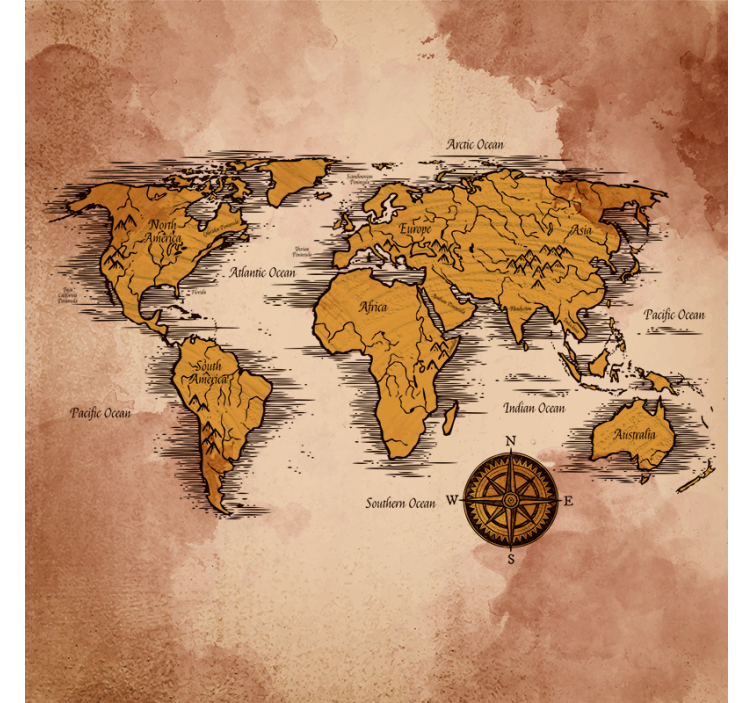 Rolgordijn woonkamer artistieke wereldkaart met namen - TenStickers