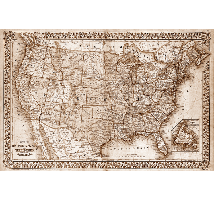 Rolgordijn woonkamer vintage kaart noord-amerika - TenStickers