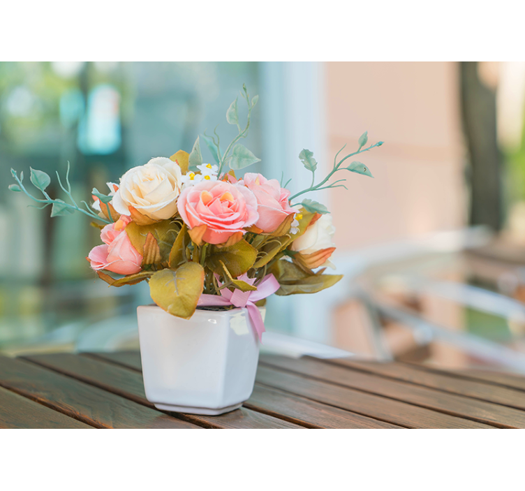 Rolgordijn woonkamer rozen op tafel - TenStickers