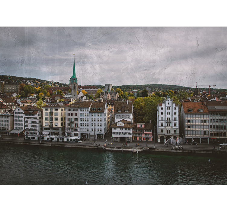 Rolgordijn woonkamer zürich huizen aan het meer - TenStickers