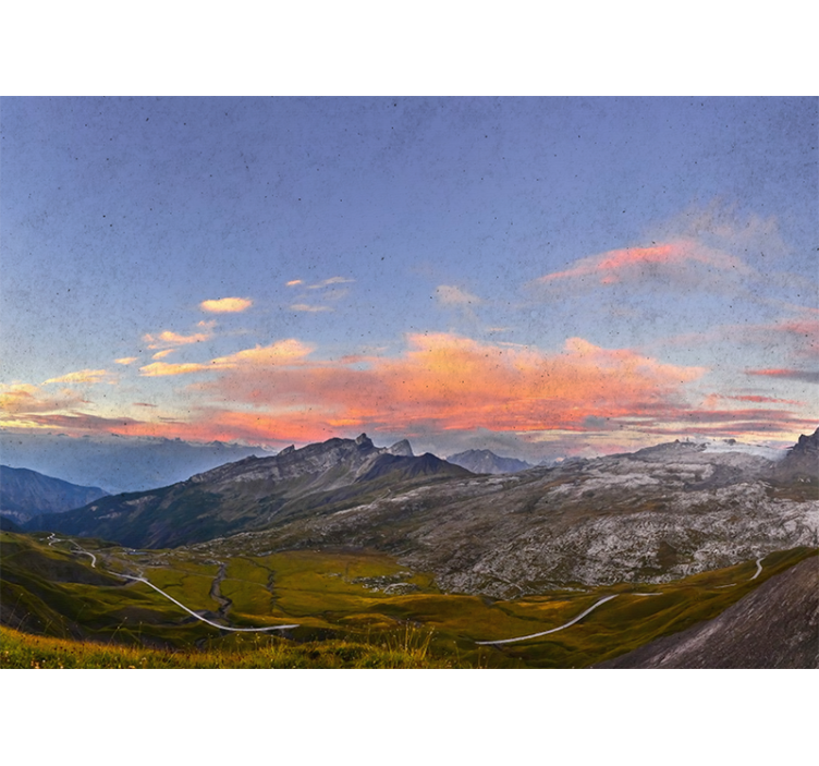 Rolgordijn woonkamer prachtige zonsondergang in de bergen - TenStickers