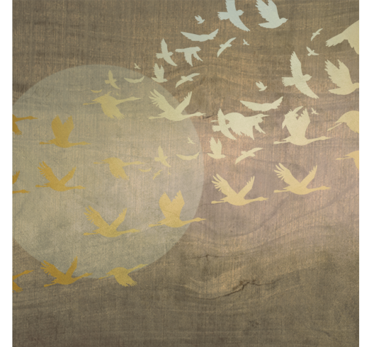 Rolgordijn woonkamer gouden oosterse zon met vogels - TenStickers
