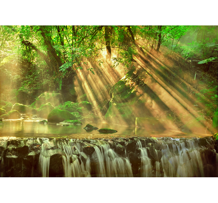 Rolgordijn woonkamer mooie bos kleine waterval - TenStickers