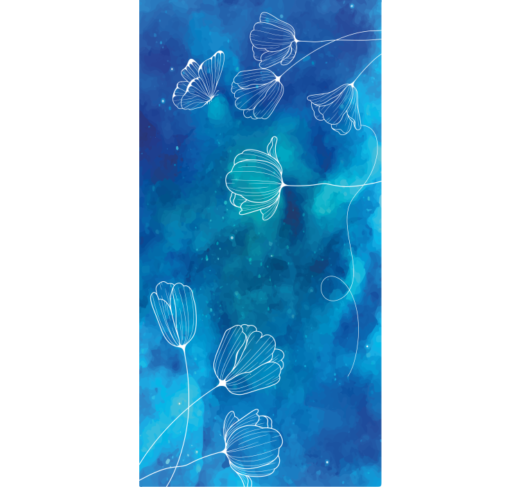 Elegante blauwe silhouetten rolgordijn bloemen - TenStickers