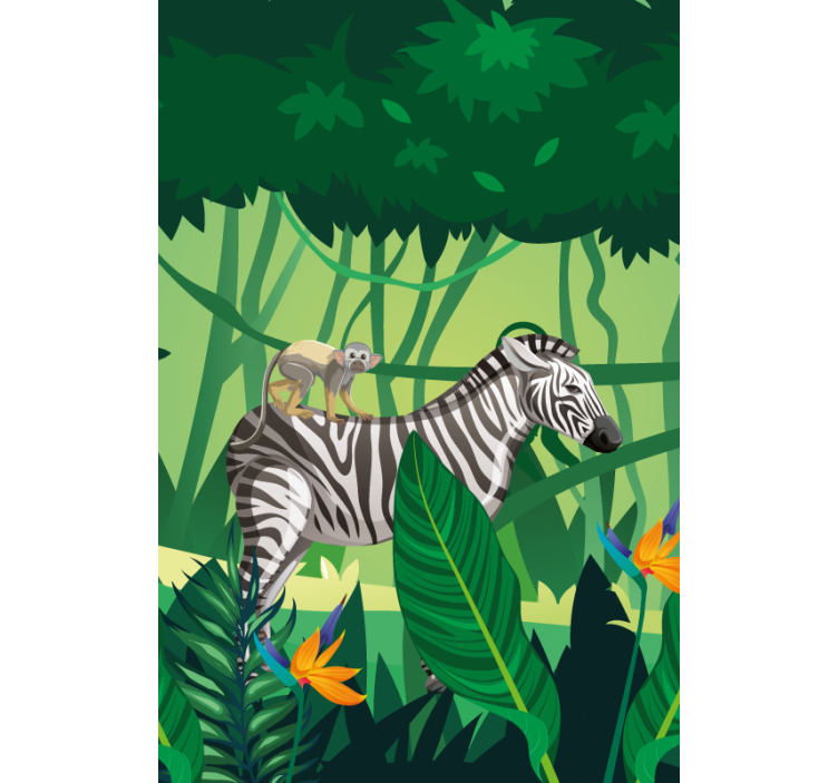 Zebra met aap rolgordijn dieren - TenStickers