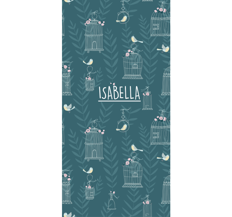 Blauwe vogelkooien met naam rolgordijn kinderkamer - TenStickers