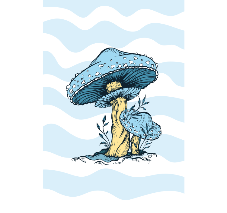 Blauwe paddenstoelen rolgordijn bloemen en planten - TenStickers