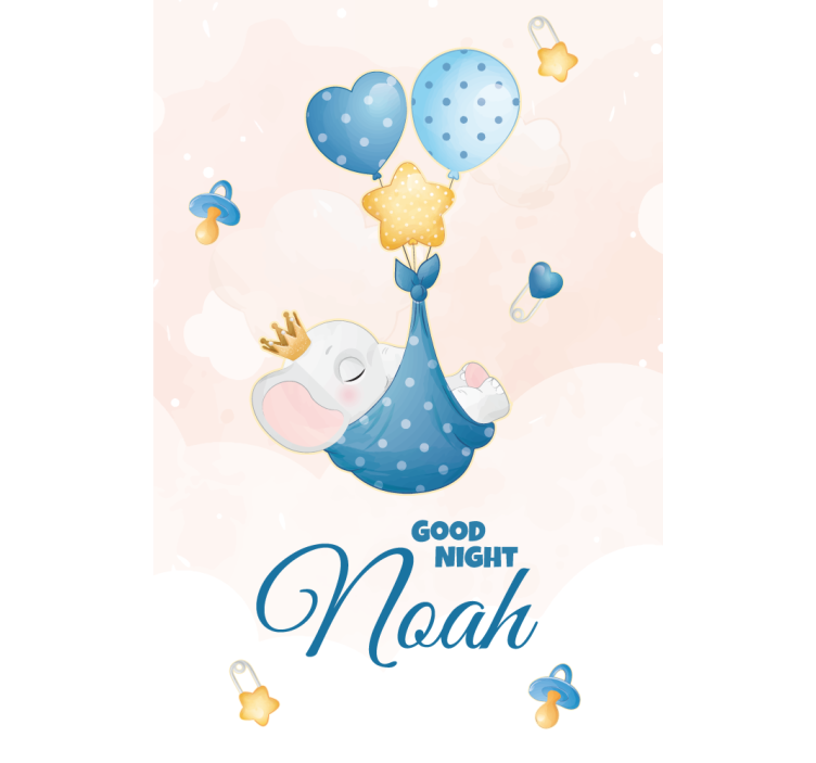 Welterusten olifant met naam babykamer rolgordijn - TenStickers