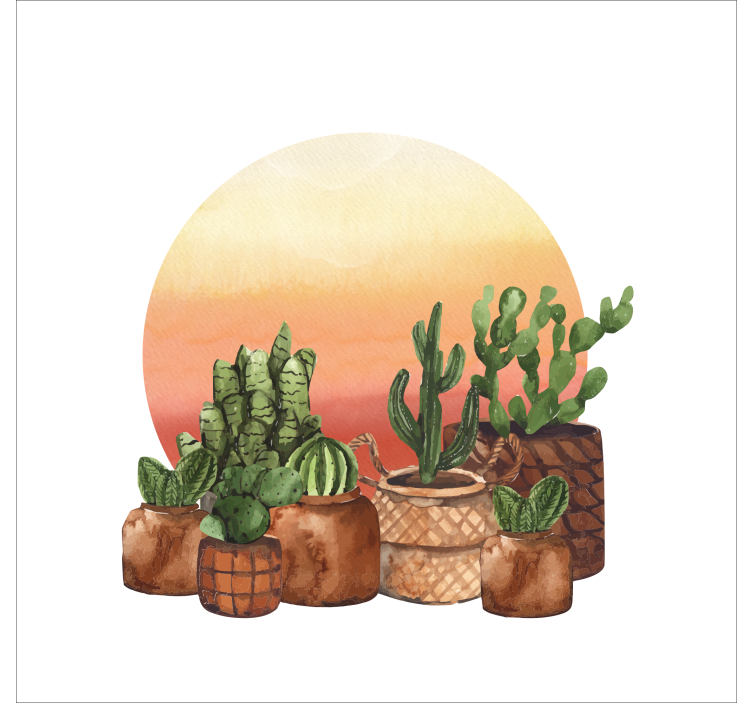Cactus met zonsondergang in cirkel Rolgordijn keuken - TenStickers