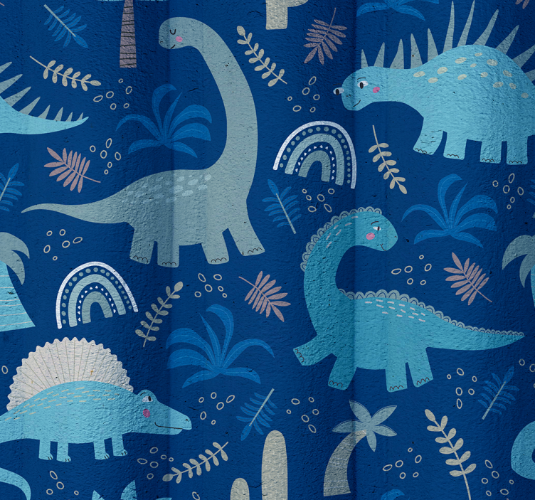 Blauwe tinten raambekleding dinosaurus - TenStickers