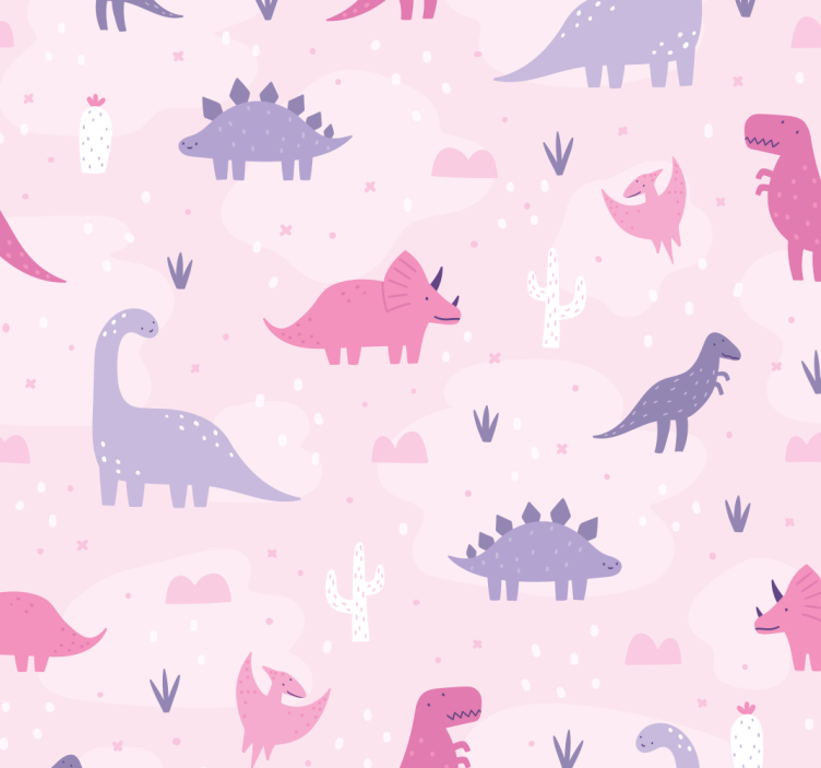 Roze achtergrond raambekleding dinosaurus - TenStickers
