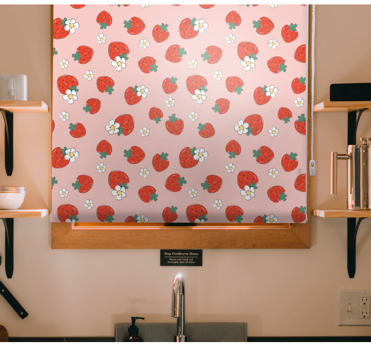 Aardbeienpatroon met bloemen rolgordijn fruit en groente - TenStickers