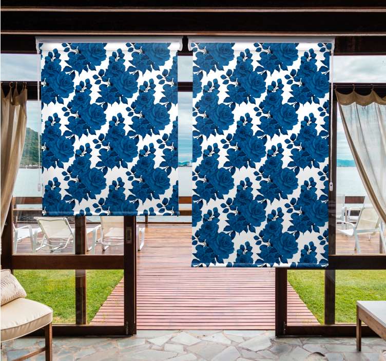 Azuurblauw bloesemmotief rolgordijn bloemen en planten - TenStickers