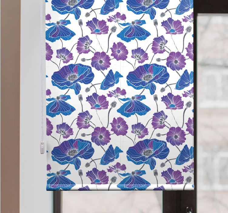 Blauw en roze patroon rolgordijn bloemen en planten - TenStickers