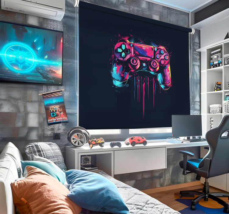 Blauwe en roze controle nerd rolgordijn - TenStickers