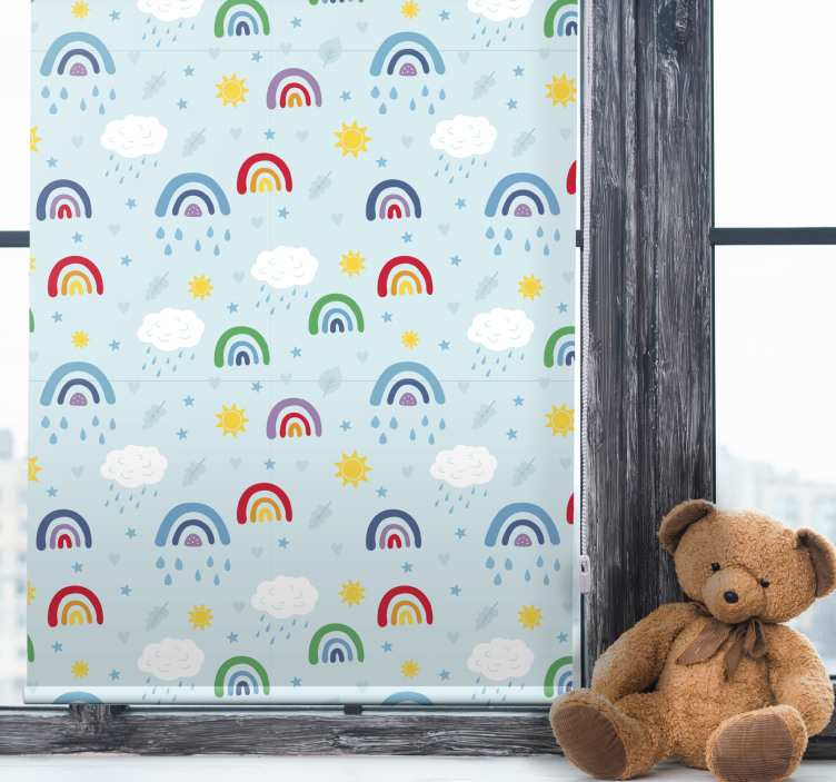 Blauwe regenbogen en wolken rolgordijn kinderkamer - TenStickers