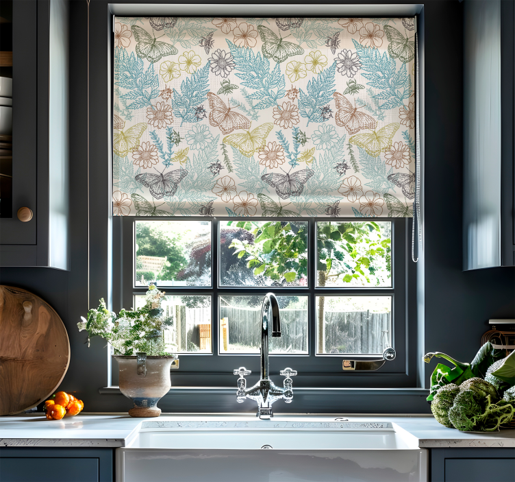 Bloemen vlinders Vlindergordijn - TenStickers