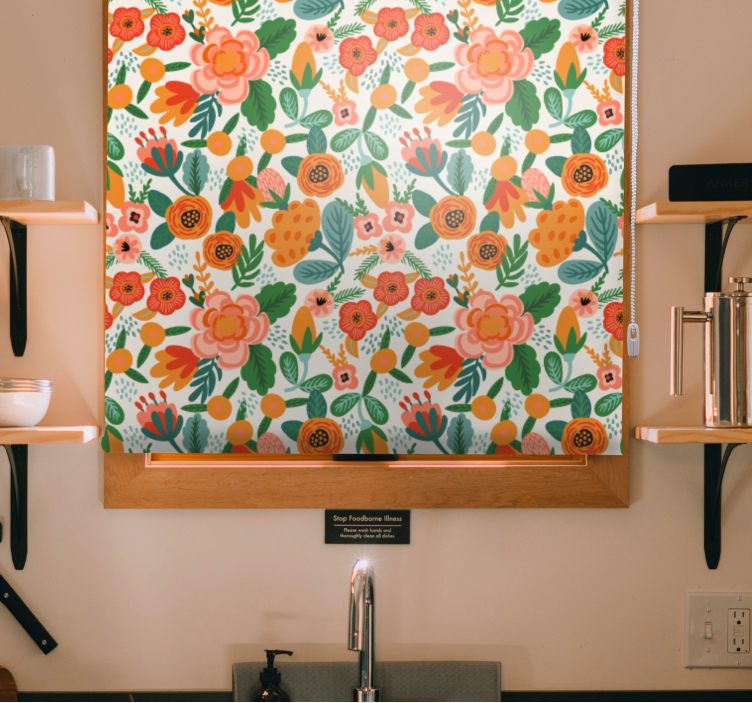 Bloemstuk ontwerp rolgordijn bloemen en planten - TenStickers