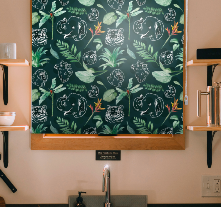 Dierenschets bloemig rolgordijn dieren - TenStickers