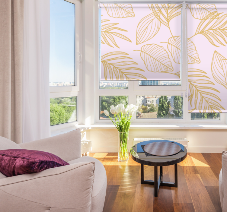 Elegant bladpatroon rolgordijn woonkamer - TenStickers