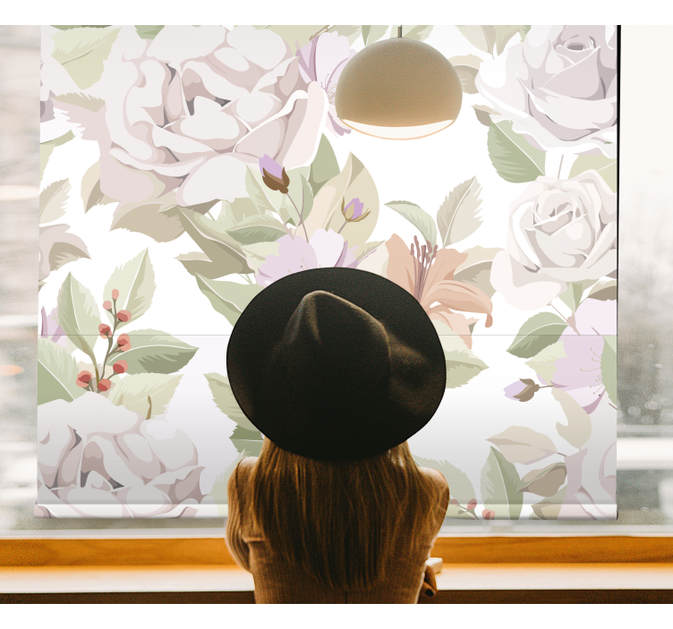 Beige bloemenmotief elegant raambekleding - TenStickers