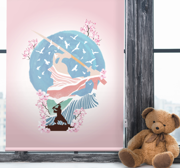 Elegant samurai silhouet rolgordijn kunst - TenStickers