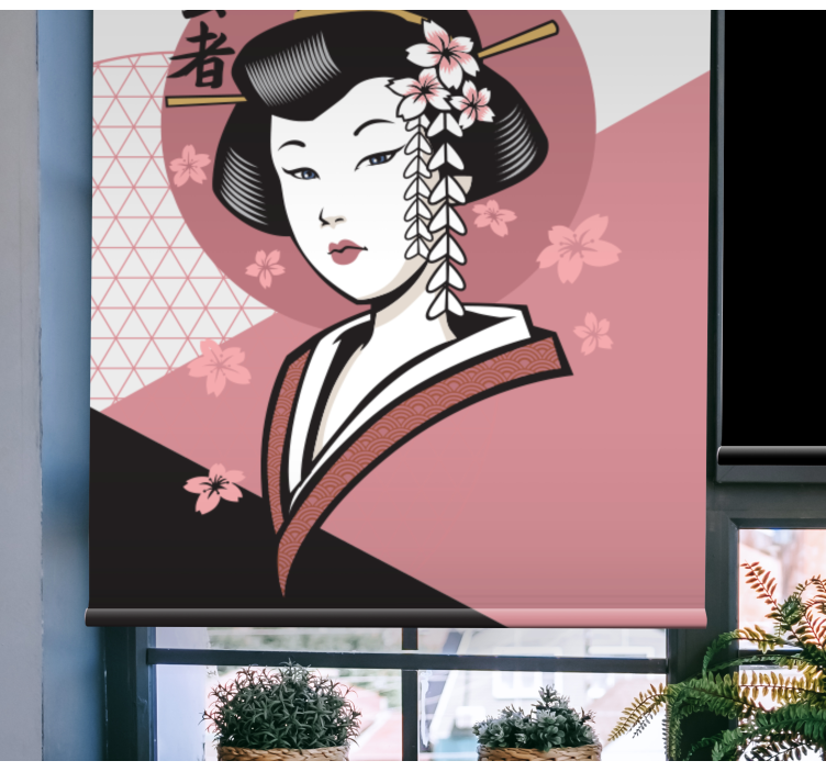 Elegante japanse vrouw rolgordijn kunst - TenStickers