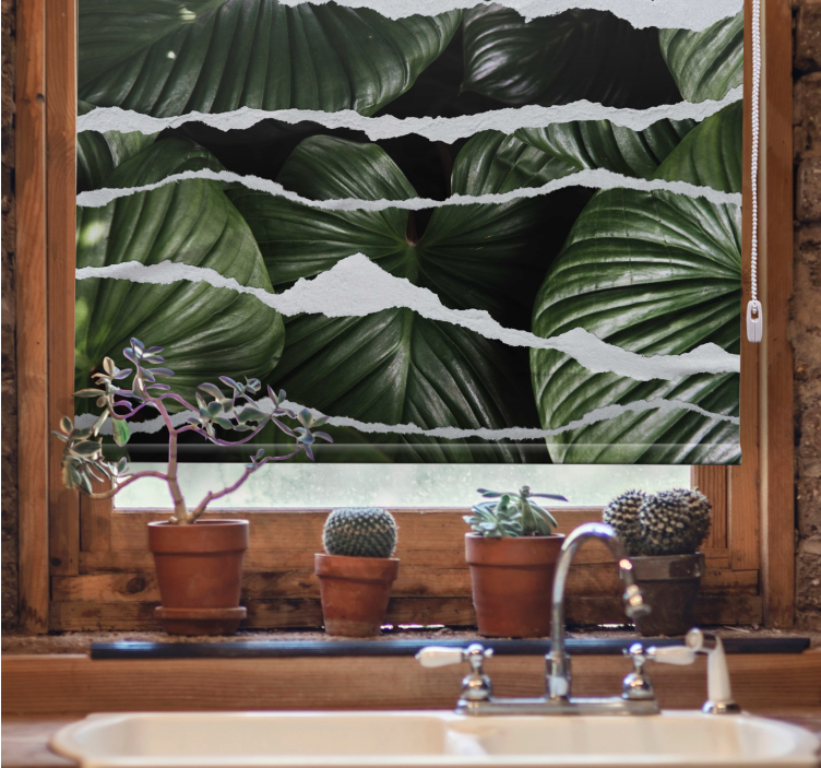 Gescheurde bladpatronen rolgordijn keuken - TenStickers