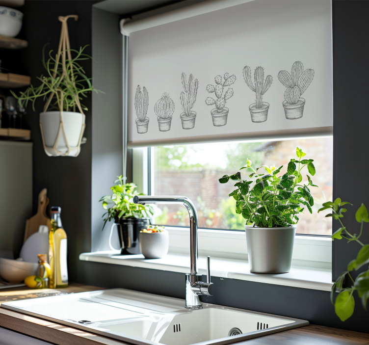 Grijze tinten rolgordijn cactus - TenStickers