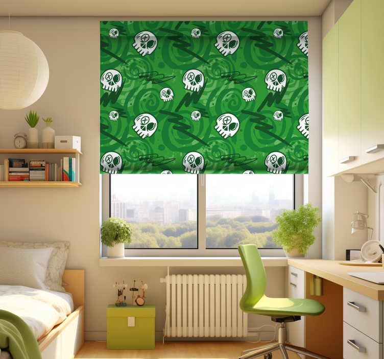 Groen Graffiti-schedels Rolgordijn puber - TenStickers