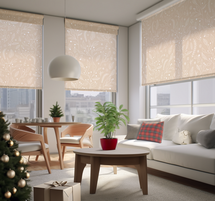 Kerst planten rolgordijn woonkamer beige - TenStickers