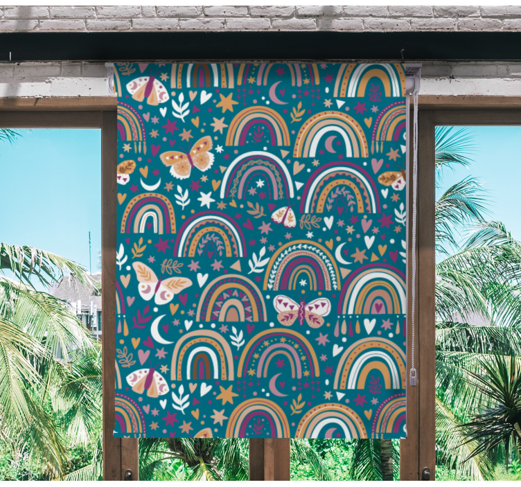 Kleurrijke regenbogen en vlinders rolgordijn kinderkamer - TenStickers