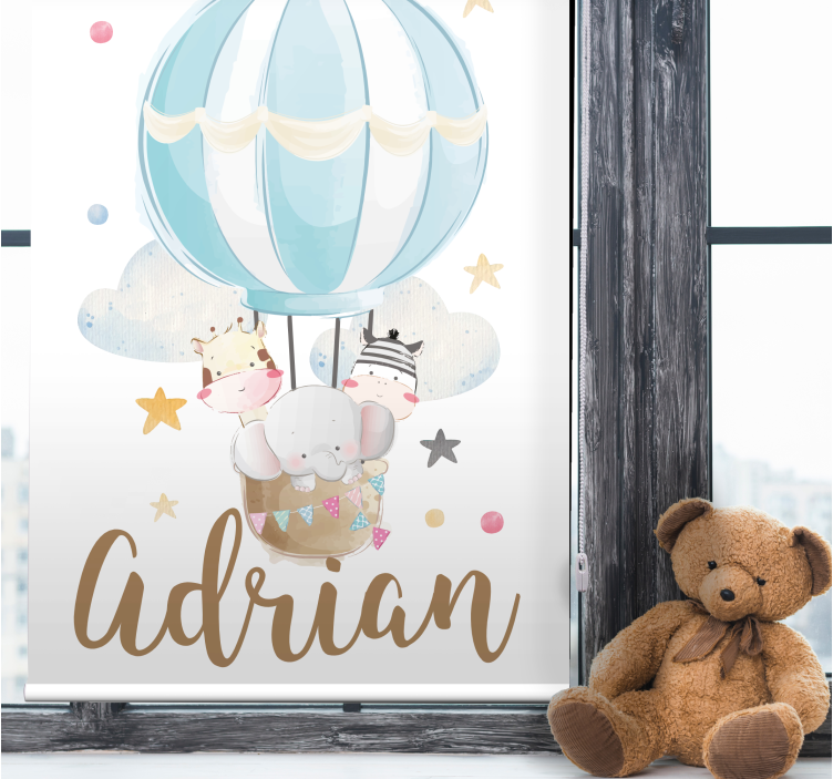 Kunst rolgordijnen Drie dieren op ballonnen met sterren en wolken - TenStickers