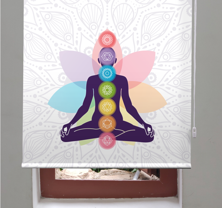 Mediterende figuur met chakra's zen rolgordijn - TenStickers