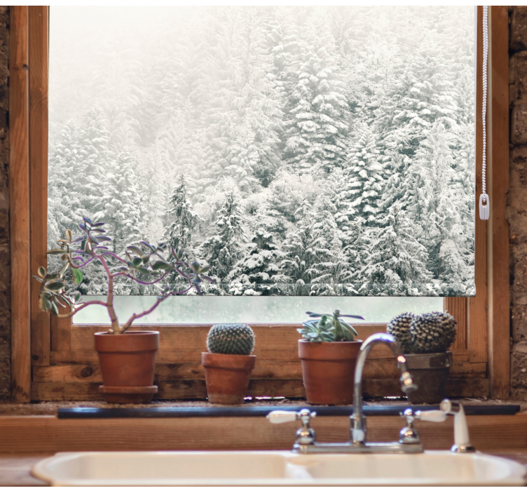 Met sneeuw bedekte dennen rolgordijn bomen - TenStickers