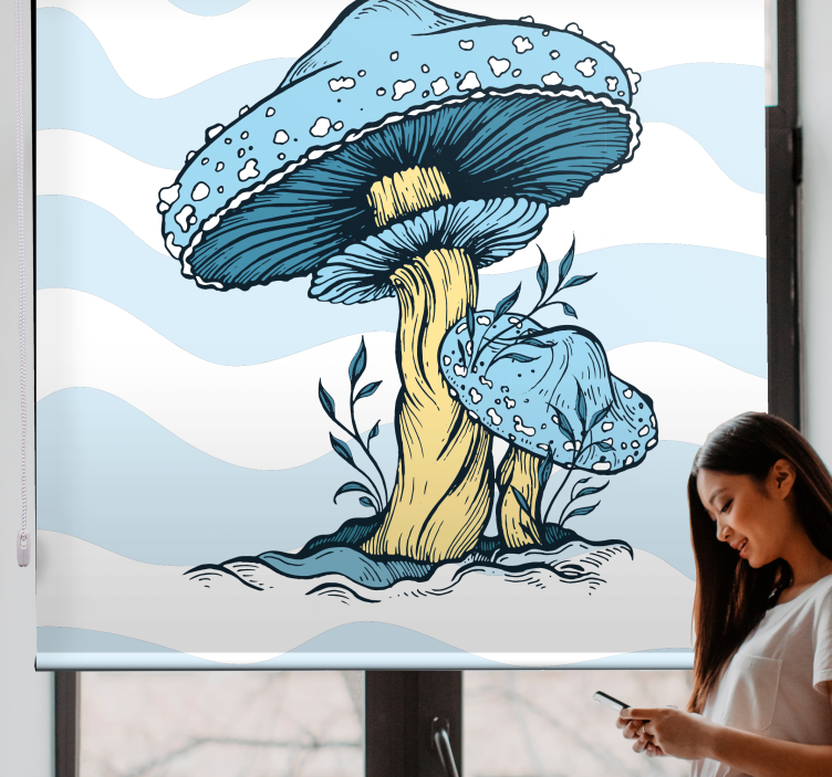 Blauwe paddenstoelen rolgordijn bloemen en planten - TenStickers