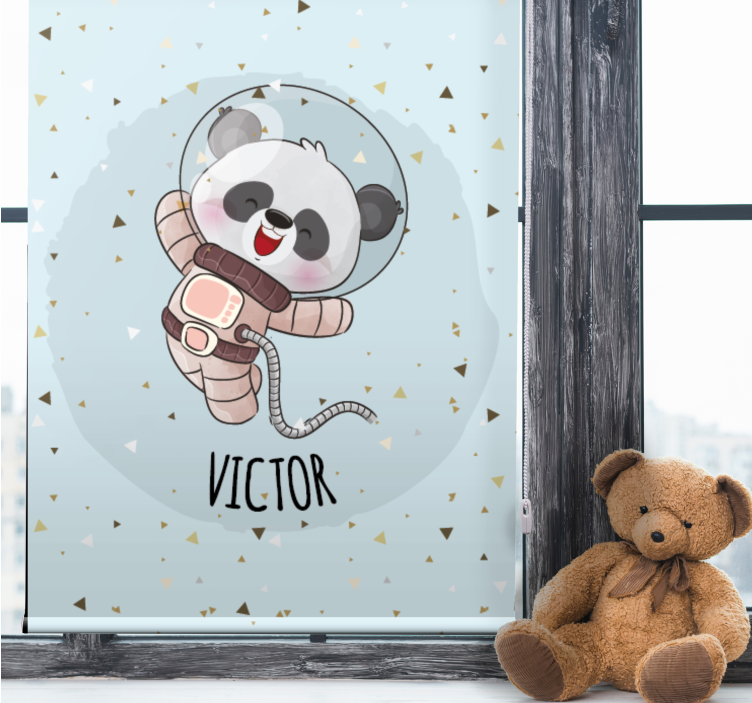 Panda astronaut met naam rolgordijn kinderkamer - TenStickers