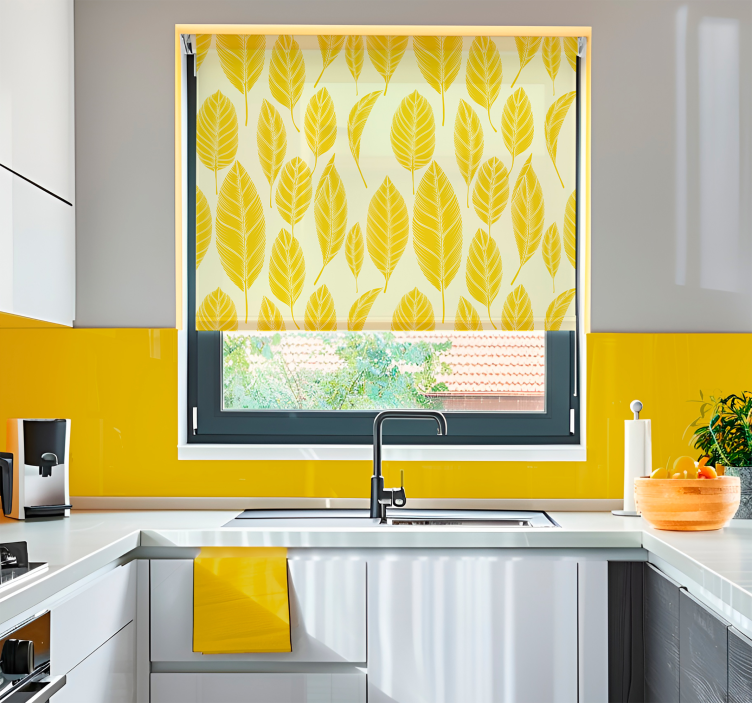 Patroon van grote bladeren Gele rolgordijn - TenStickers