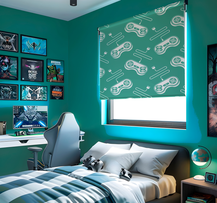 Retro groen wit controle patroon rolgordijn - TenStickers