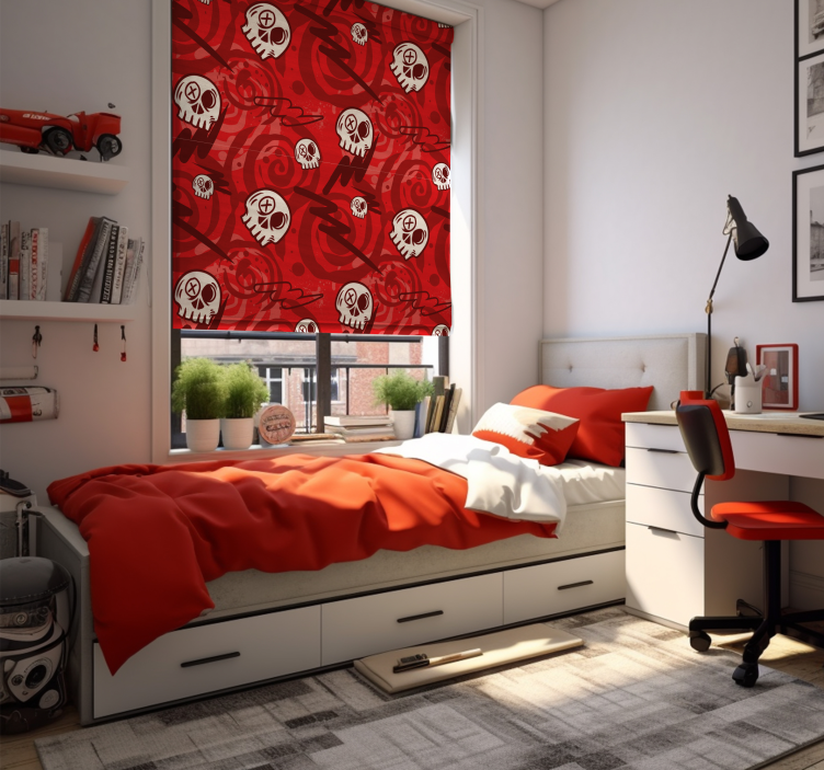 Rode graffiti met schedels Rolgordijn puber - TenStickers